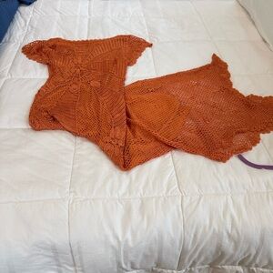 Handmade Crochet Maxi Dress in Rust Orange